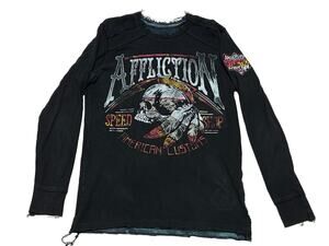 Affliction Distressed Thermal Shirt Mens Large Reversible Graphic Double Sided